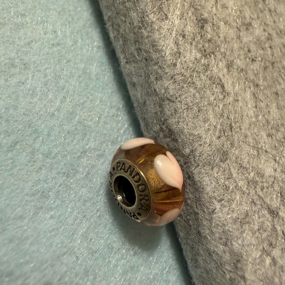 Pandora Pink and Brown Heart Charm - Picture 2 of 2
